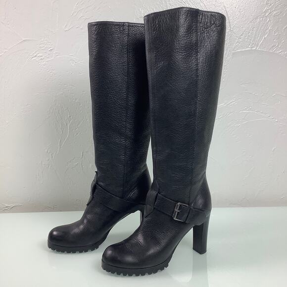 Vicini Tapeet Lug-Sole pull on knee high block heels leather boots SZ 36 EUC - Picture 1 of 12